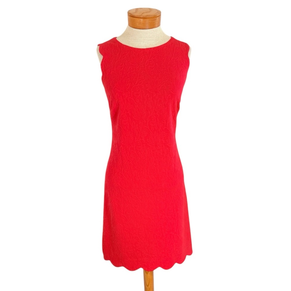 Anne Klein Sz Med Floral Embossed Scalloped Hem Dress